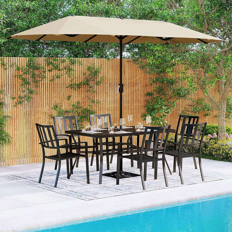 Dereyon Rectangular Metal Outdoor Dining Table With Umbrella Hole , 149.86cm cm W 88.9cm cm D