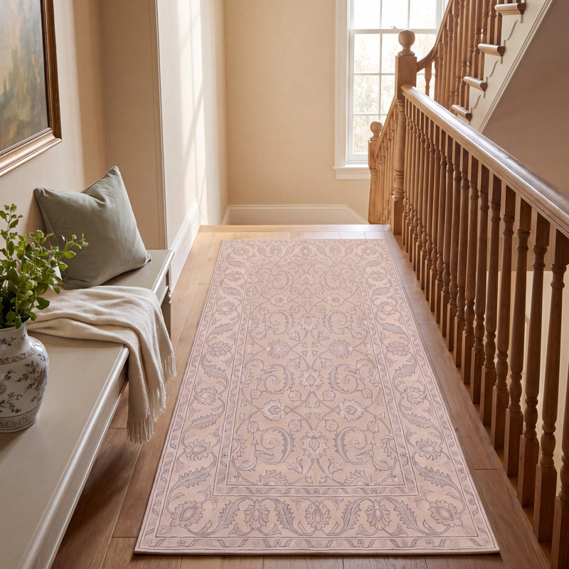 Tapis traditionnel à motifs floraux, coloris gris, crème, ivoire, beige et rose, lavable à la machine, antidérapant, à poils courts, pour l'intérieur et l'extérieur, adapté aux animaux domestiques, idéal pour le salon, la chambre, la salle à manger, l'entrée, le couloir ou le bureau.