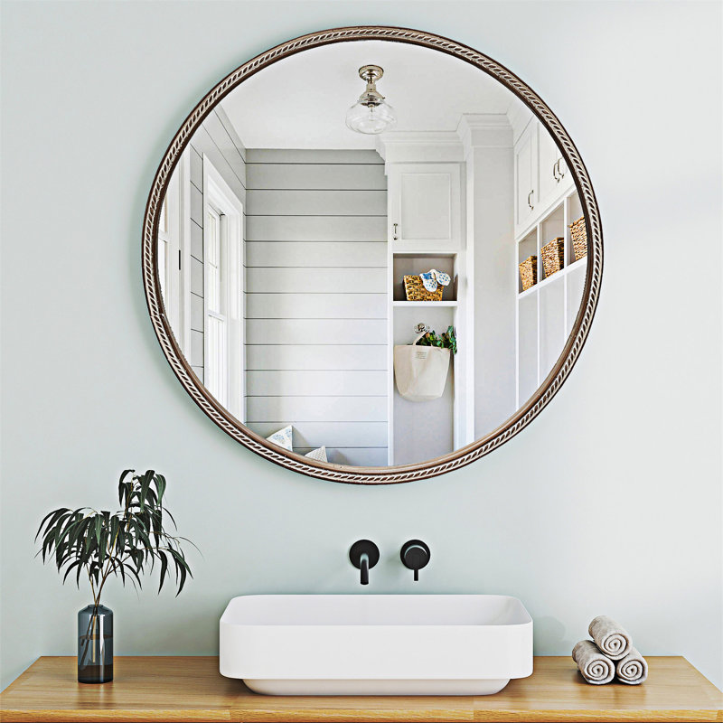 Miroir mural coulissant rond avec tablettes de rangement