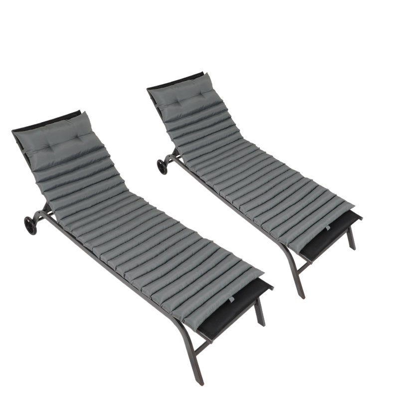 Gray Weather-Resistant Fabric Outdoor Chaise Lounge Cushion Set
