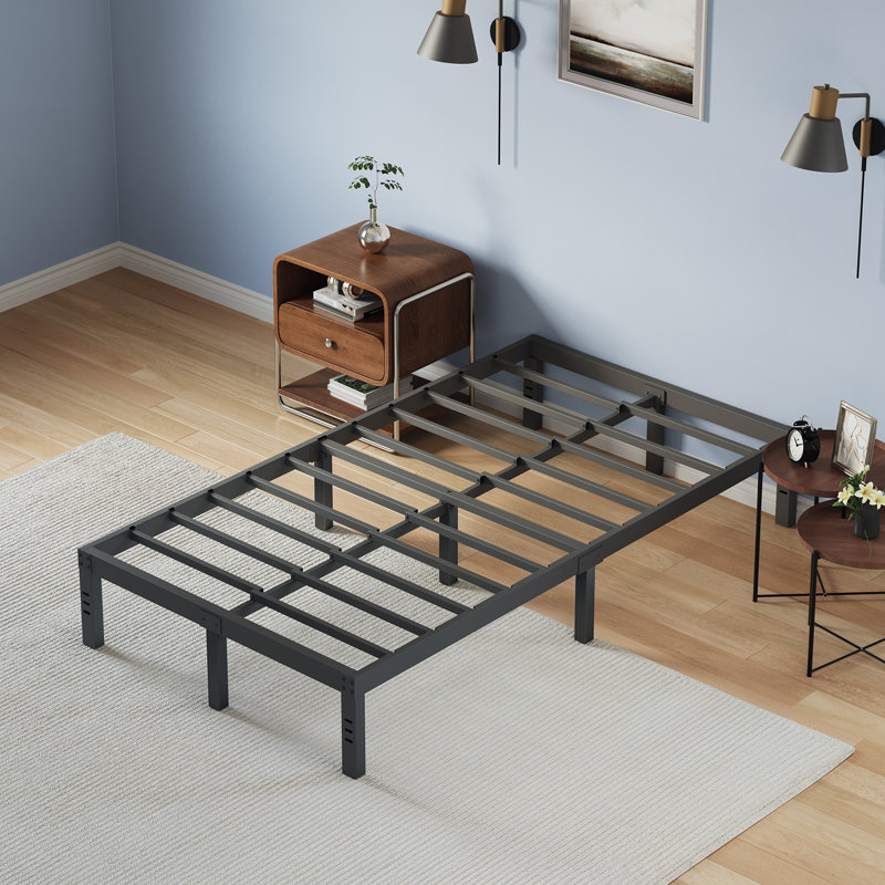 16"  Metal Platform Bed Frame with Heavy Duty Steel Slat Support, No Box Spring Needed, Black, Twin