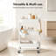 White 3-Tier Rolling Storage Trolley with 4 Castor Wheels, Steel Frame Cart with Solid Bamboo Lid, Complete with 3 Hanging Baskets & Hooks, Multipurpose Storage Organiser for Bathroom, Kitchen, Craft Room & Home Office-133022994