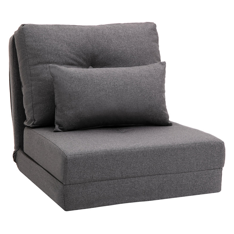 21 Floor Soothingly , Dark Gray. 5 Position Adjustable Back. Double As And Bed. Comfort 105 - 180. 2 Pillows For Better Support. Stable Steel Frame. Space Saving Design. Linen Fabric. 23.5" W X 31.5"