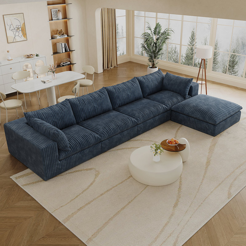 Canapé Cloud, tissu velours côtelé, sièges profonds, conception à deux couches, coussin amovible, Bleu