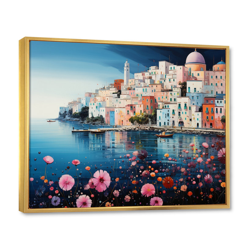 Pink Italy Capri Dreams - Affiches décoratives d'Italie, H 16 po x l 32 po x P 1 po, Cadre flottant doré