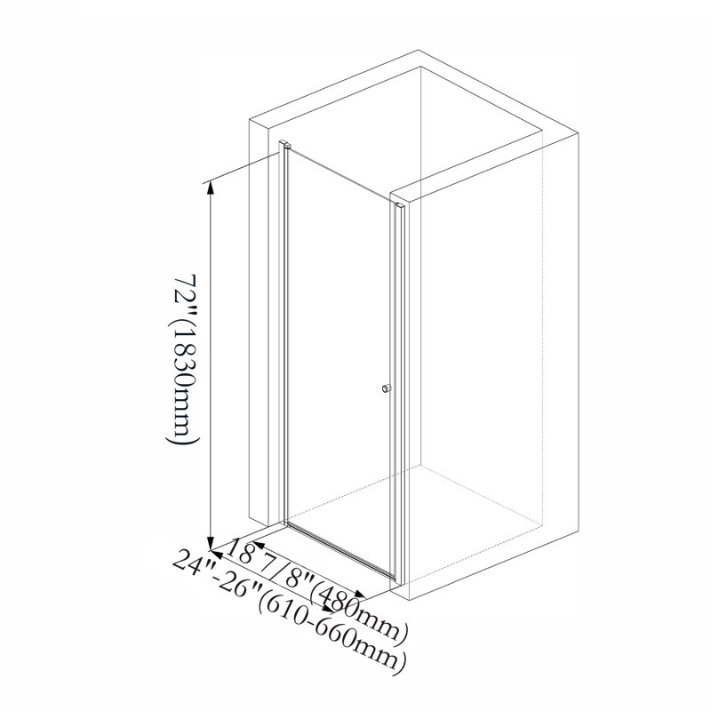 Porte de douche sans cadre l 24 à 26 po x H 72 po avec verre trempé transparent de 1/4 po, Or brossé