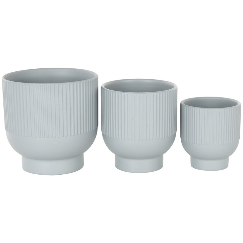 Ensemble de pots à fleurs en céramique 3 pièces Aisa, Bleu, H 8,8 po x l 8,6 po x P 8,6 po