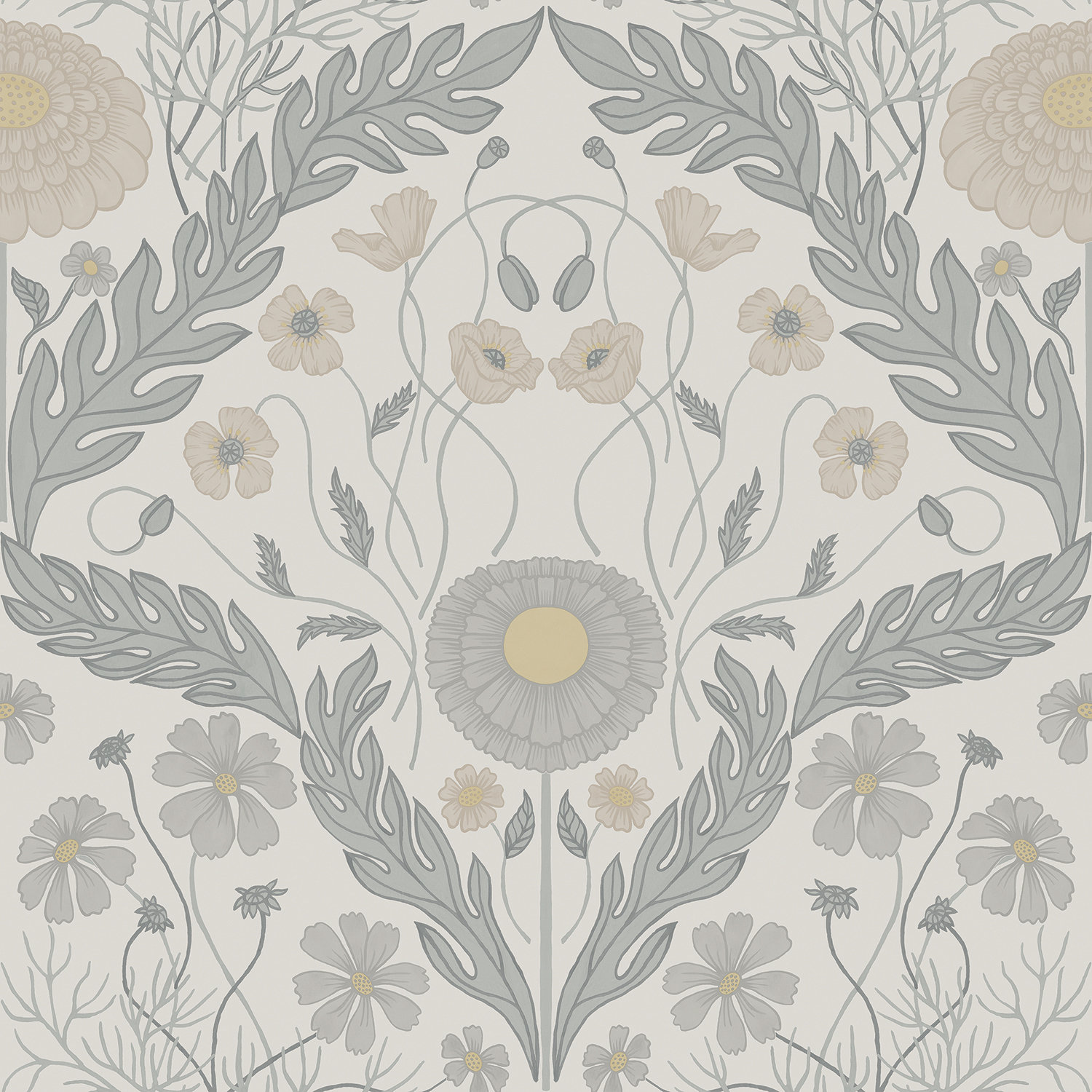 Galerie Wallcoverings Blomstermåla Wallpaper Roll, Gray