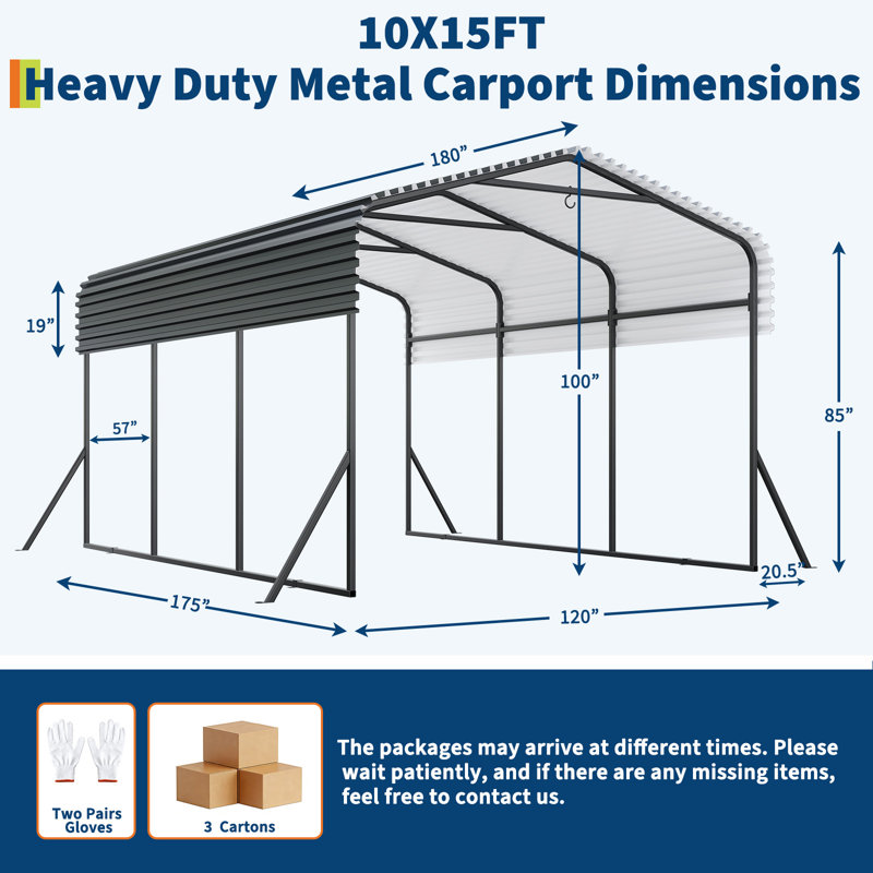10x15 FT  Outdoor Carport Metal Car Port Canopy with Reinforced Base and Galvanized Steel Roof, Heavy Duty Garage Car Shelter Shade for SUV, Truck, Boats