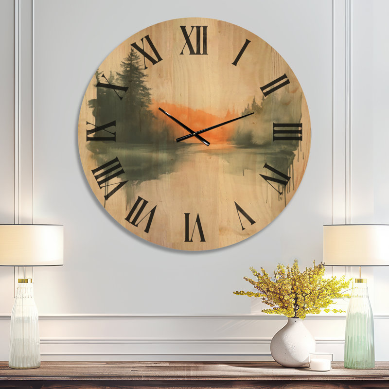 Horloge murale en bois massif Amber Forest Riverbank - Lodge, Extra Large