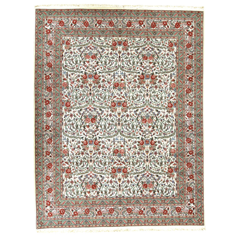 Hand Knotted Wool Oriental Area Rug in Ivory