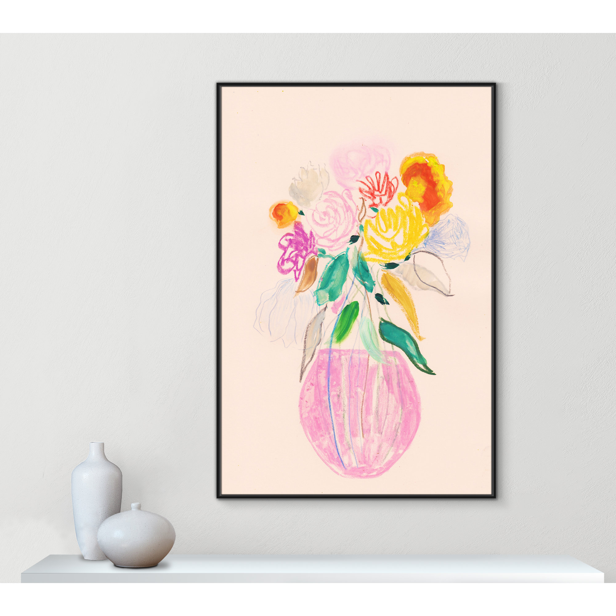 Simple Floral I Print by Bea Dina, Black Floater Framed Canvas, No Mat, 61.5" H x 41.5" W x 2" D