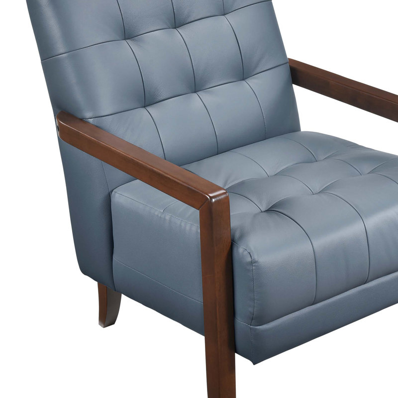 Chaise d'appoint de style moderne avec revêtement en cuir capitonné et meubles en bois 1pc, Bleu