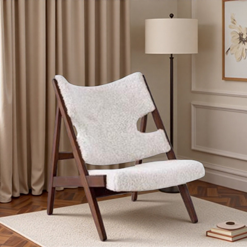 Creamy Lamb Fleece Single Leisure Chair., Cherry, White