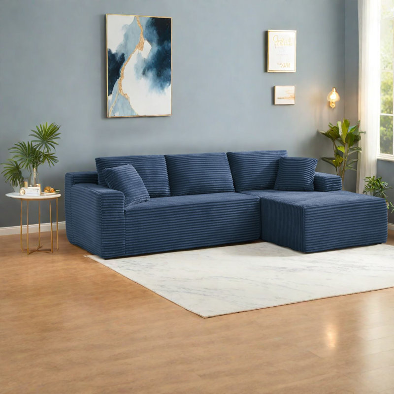 Canapés en velours côtelé bleu peu encombrant, modulaire moderne en forme de L pour le salon