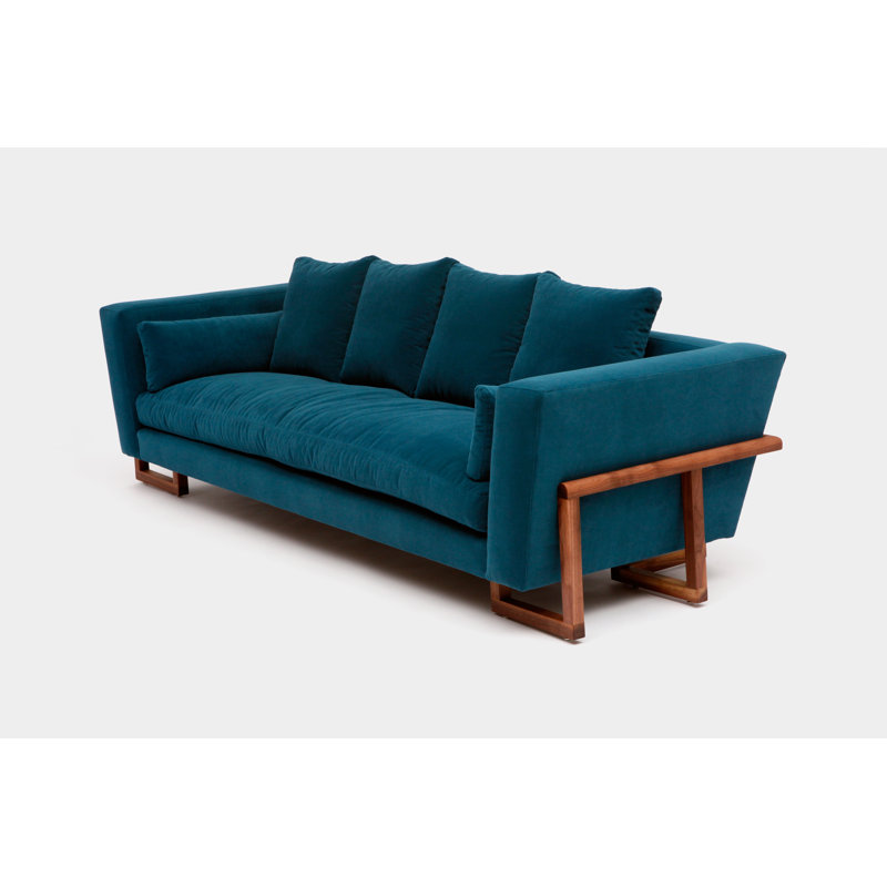 LRG Velvet Sofa, Walnut, No Trays, Peacock