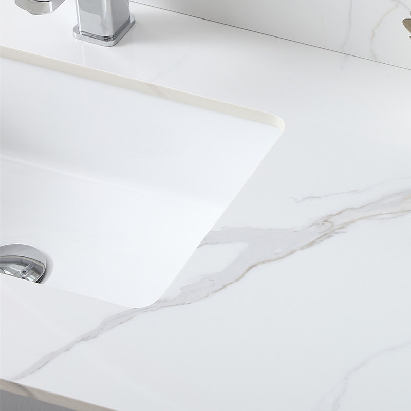 43 in. White Engineered Stone Composite Vanity Top with Rectangular Single Sink