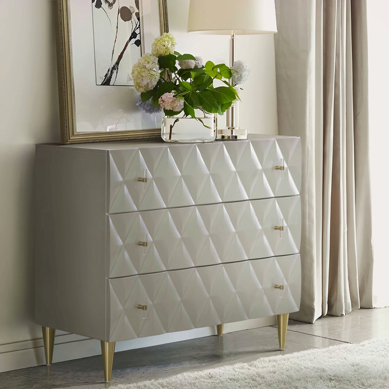 Metallic silver & champagne finish console cabinet