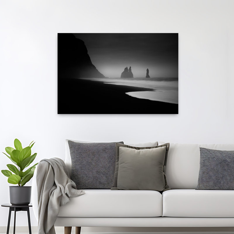 Côte brumeuse et îlots - Affiche murale minimaliste et sereine, H 32 po x l 48 po