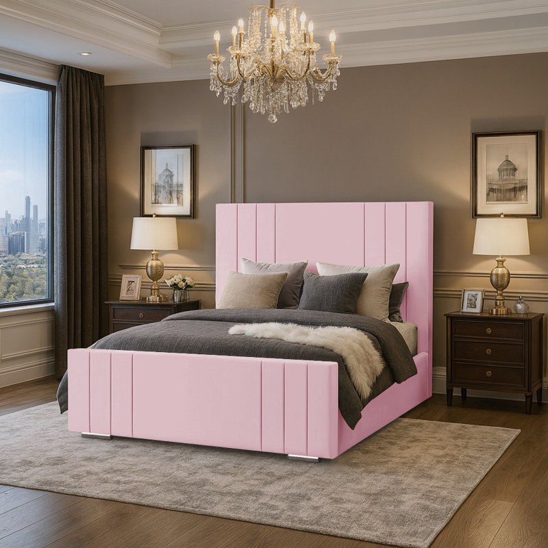 Aalyan Upholstered Bed, Pink, 160 x 219 cm