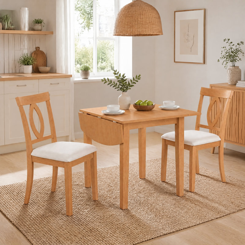 Ensemble de table de salle à manger 3 pièces à abattants, 1 table pliante extensible, 2 chaises rembourrées, ensemble de salle à manger pour 2 personnes