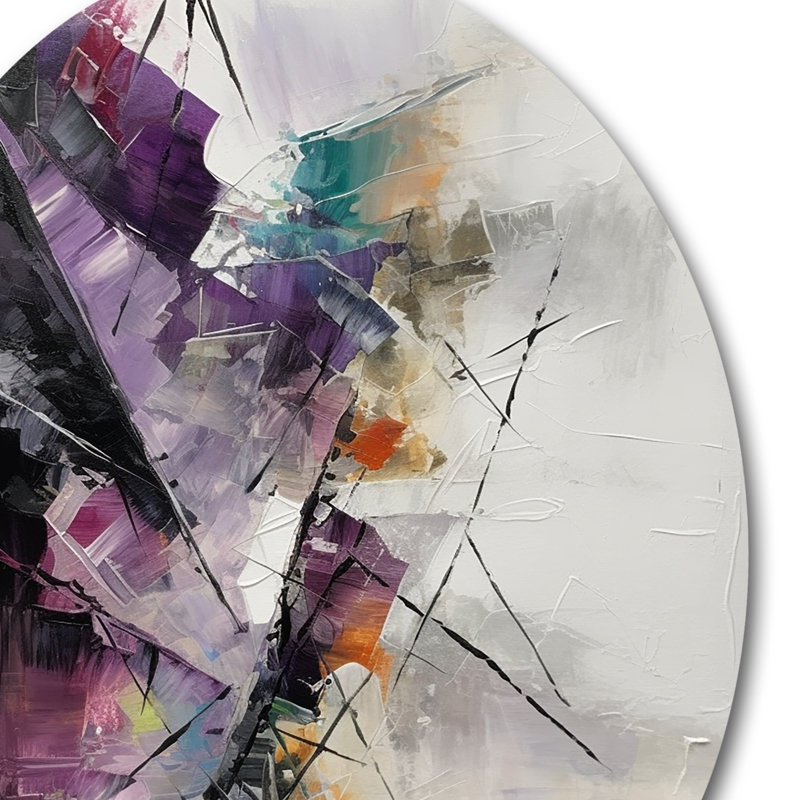Purple Language Of Lines I - Abstract Geometric Round Wall Art on Metal, 36" H x 36" W x 1" D