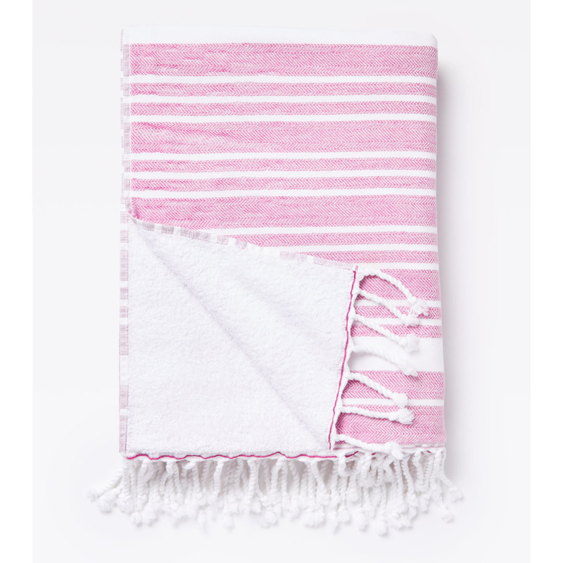 Swim, Surf + Sand Turkish Cotton Beach Towel in Basalt, Pink/White