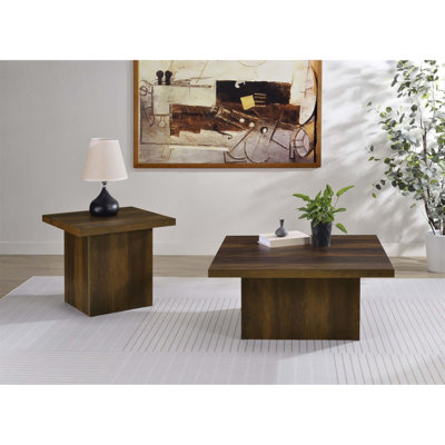 Ensemble de table sophistiqué en pin foncé deux pièces avec des bases de plinthe audacieuses pour les intérieurs modernes