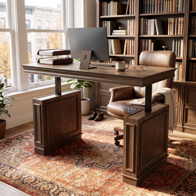 63'' W Electric Height Adjustable Standing Desk with 4 Memory Presets, Traditional Panel Base and 31.5'' Deep Desktop