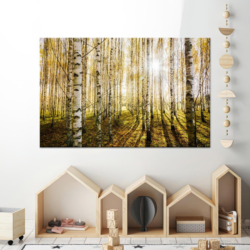 Impression sur toile Minimalist Birch Forest: Elegant Tree Landscape Wall Decor, 1P WhiteFramedCanves