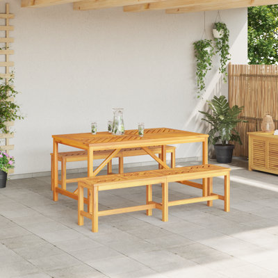 2 - Person Wood Patio Dining Set with Rectangular Table