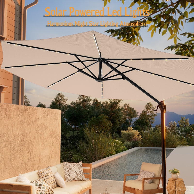 Parasol rond en porte-à-faux 10 pi à DEL, Beige