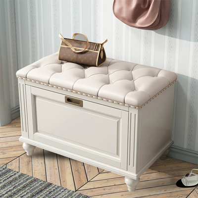 Banc rembourré blanc en bois massif