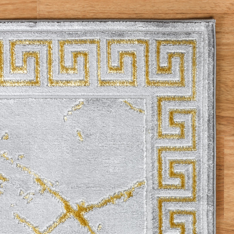 Mercer41 Area Rugs Marble Grey Gold Carpet Modern Abstract Rug Living Room Dining Bedroom Rug, Rectangle 4' x 5'