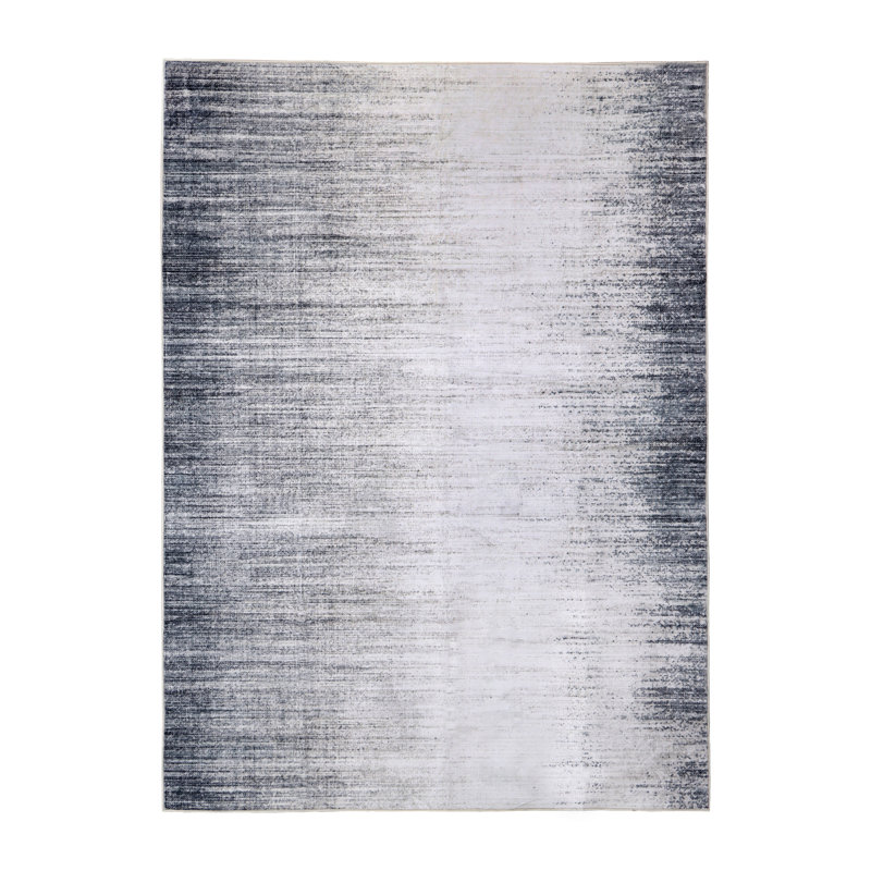 Winston Porter Grey/Soft White Machine Washable Area Rug – Non-Slip, Stain Resistant, GRS Certified, for Bedroom, Living & Dining