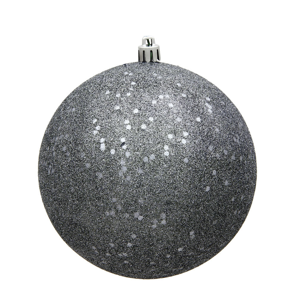 Holiday Décor Ball Ornament, 6" H x 6" W x 6" D, Pewter Sequin