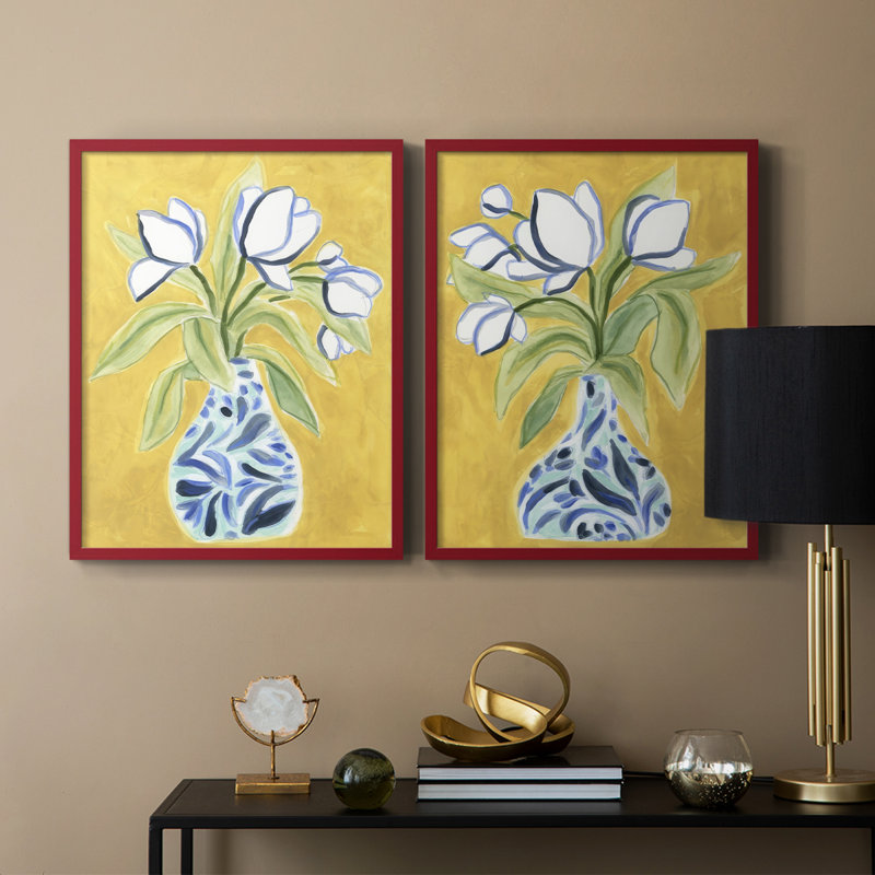 Vase de tulipes I - impression encadrée de qualité supérieure - prête à être accrochée - aucun clou requis - aucun clou requis