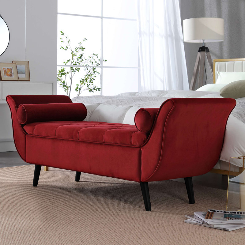 Banc vintage capitonné, repose-pieds rembourré en velours avec design rétro classique, repose-pieds moderne Mid-Century