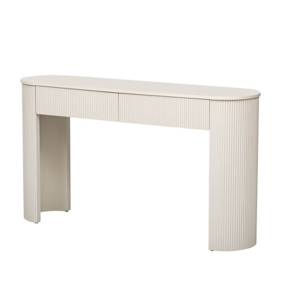 Entryway Table With Fluted Design, Modern Console Table With Storage, Oval Top And 2 Drawers For Entryway And Living Room (Champagne White)