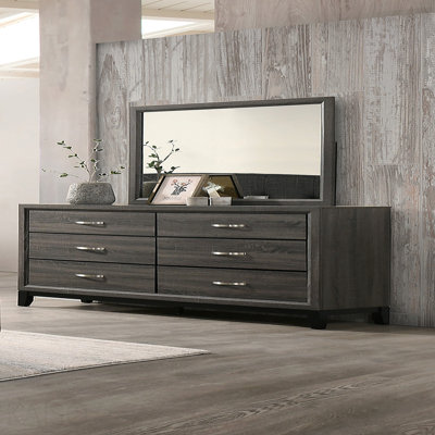 Rustic Style 1pc Dresser Gray Finish Metal Handles Black Wooden Legs Bedroom Furniture