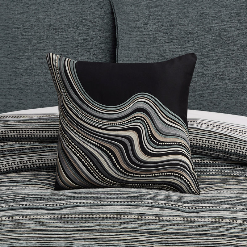 Coussin décoratif Parallel, Carré 18 po, Rayures noires