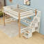 Lit mezzanine surélevé en bois avec crochet pour vêtements et tablettes de rangement-1315709333