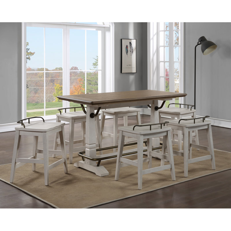 Ivory and Brown Wood Counter Height Farmhouse Gathering Table