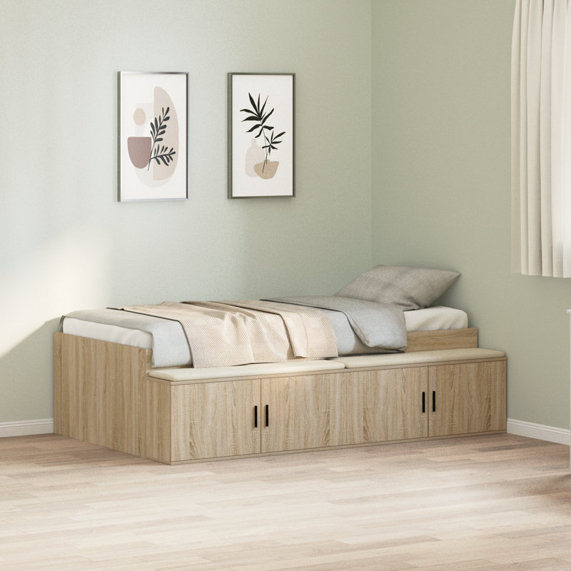 Vidaxl Storage Bed Frame, Sonoma Oak, Single (3')