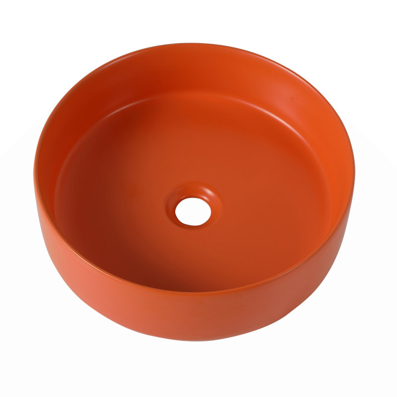 Ceramic Circular Vessel Bathroom Sink Art Sink, Red