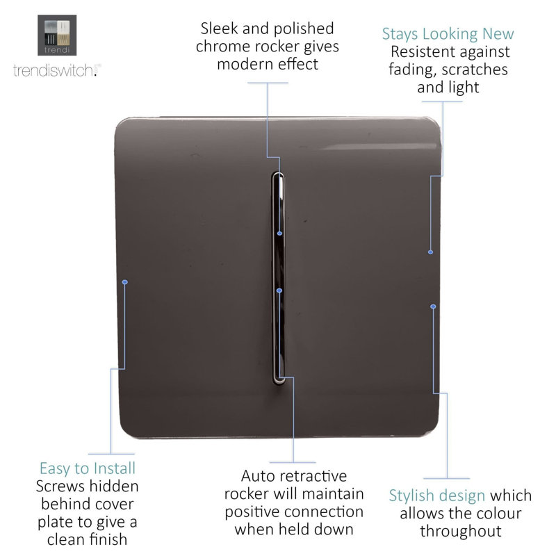 Trendi Switch 1 Gang Retractive Home Automation Switch, Dark Brown