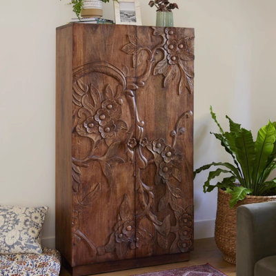 American Retro Carved Wooden Wardrobe