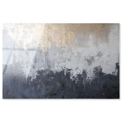 Art mural en verre acrylique sans cadre ultra-brillant argenté, art abstrait bleu par Art Remedy, prêt à accrocher, 24 x 16