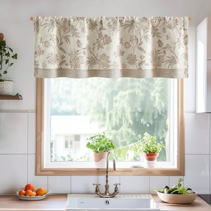 Cantonnière en lin à imprimé floral, Taupe / beige