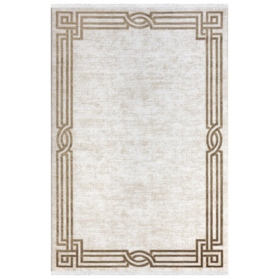 Tapis rectangulaire en acrylique tissé à la machine rectangulaire en vison / brun Schechter
